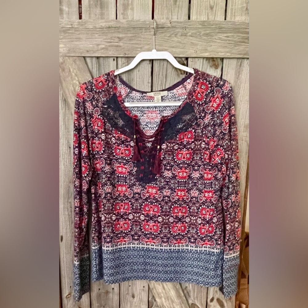 Vintage America Red and Blue Patterned Blouse